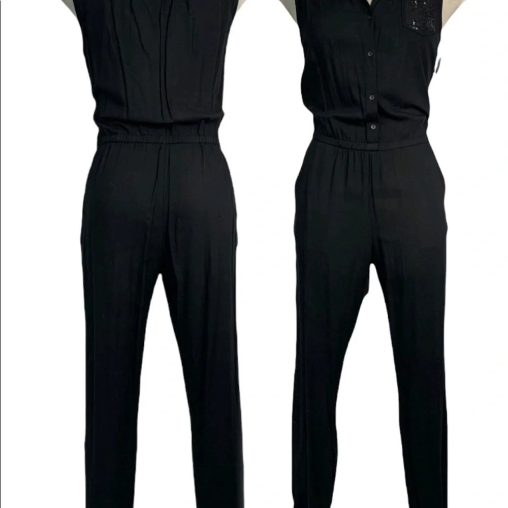 Elegant Jumpsuit Black Embellished  Sequin Pocket Size S - Picture 9 of 9